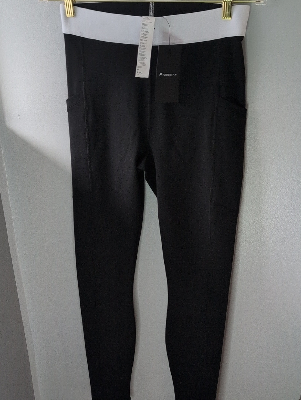 Fabletics Black Leggings with White Foldover Waistband